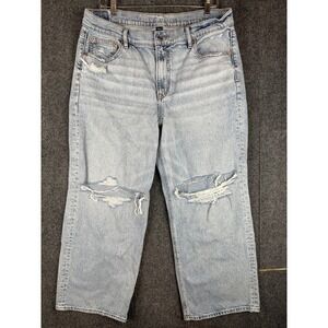 American Eagle Jeans Womens 14 Short Stovepipe Light Wash Strigid Distressed
